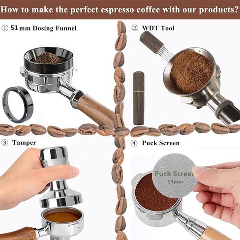 espresso accessories kit 51mm mareper: espresso therper kit with 51mm taver coffee thare ، puck screen ، joose faull ، wdt tool ، therper mat | طقم الإسبريسو يناسب آلات القهوة الإسبريسو من مسلحات portafilters 51mm in Saudi Arabia