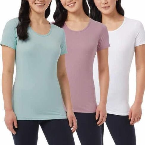 32 Degrees Ladies' Cool Tee, Short Sleeve Scoop Neck, 3-Pack (US, Alpha, Medium, Regular, Regular, Black/HT Teal/HT Purple) in Saudi Arabia
