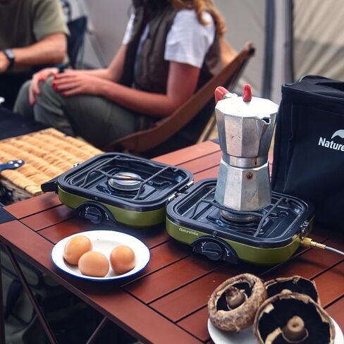 Naturehike 2 Burner Portable Camping Stove with Grill, Folding Propane Butane Gas Camp Stove with16000 BTU Adjustable Burners, Ignition System and Carrying Handle in Saudi Arabia