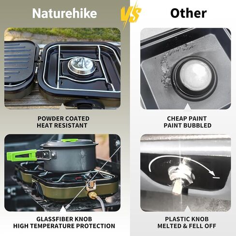 Naturehike 2 Burner Portable Camping Stove with Grill, Folding Propane Butane Gas Camp Stove with16000 BTU Adjustable Burners, Ignition System and Carrying Handle in Saudi Arabia