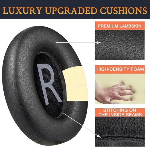 SOULWIT Lambskin Replacement Earpads for Bose 700 (NC700) Wireless Headphones, Ear Pads Cushions with Softer Leather, High-Density Noise Cancelling Foam, Added Thickness - Black in Saudi Arabia