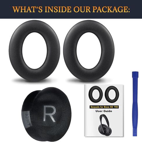 SOULWIT Lambskin Replacement Earpads for Bose 700 (NC700) Wireless Headphones, Ear Pads Cushions with Softer Leather, High-Density Noise Cancelling Foam, Added Thickness - Black in Saudi Arabia