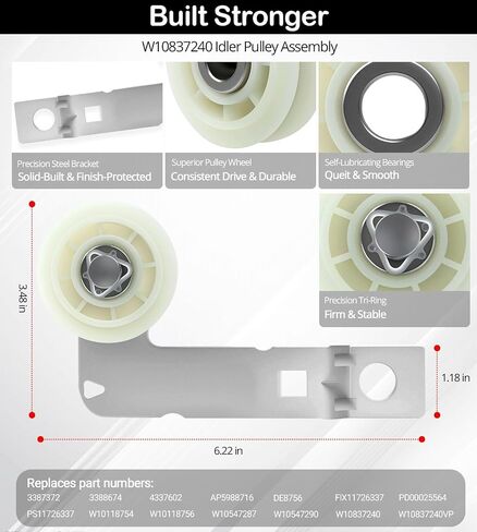 طقم إصلاح مجفف Engpair 4392067 مع WPW10314173 أسطوانات الأسطوانة ، W10837240 Idler Assembly ، 661570V Belt و 279640 Idler Pulley ، for Whirlpool Cabrio Duet ، Kenmore Elite ، Maytag Bravos XL in Saudi Arabia