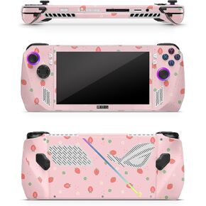 ZOOMHITSKINS Compatible for Asus ROG Ally Skin Matte Finish, Cute Light Pastel Pink Strawberry Daisy Flower Kawaii, Durable 3M Vinyl Sticker, Made in The USA in Kuwait