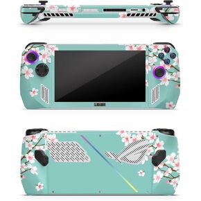 ZOOMHITSKINS Compatible for Asus ROG Ally Skin Glitter Finish, Sakura Asia Sweet Cherries Trees Blossom Spring Japan Turquoise Ombre Asian, Durable 3M Vinyl Sticker, Made in The USA in Kuwait