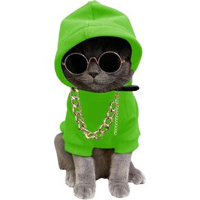 QWINEE 3Pcs Dog Hoodie Cat Apparel Dog Custume Set with Necklace and Sunglasses Pet Clothes for Puppy Small Medium Dogs Cats Grey S in Kuwait