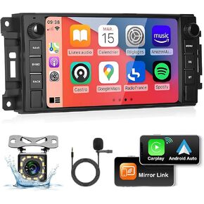 Car Stereo for Jeep Wrangler Dodge Chevrolet RAM 1500, Double Din Android Radio with Wireless Apple CarPlay, 7" Touchscreen Stereo with WiFi, GPS, RDS/FM Radio, Bluetooth + Backup Camera & Mic in Saudi Arabia