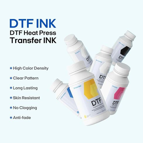 PUNEHOD DTF Ink 1500ML - Premium DTF Transfer Ink for PET Film, Refill Ink for DTF Printer L1800 L805 L800 DX5 DX7 XP600 I3200 TX800, Heat Transfer Printing Direct to Film, 6 * 250ml (CMYKW+White) in Saudi Arabia