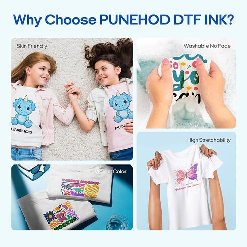 PUNEHOD DTF Ink 1500ML - Premium DTF Transfer Ink for PET Film, Refill Ink for DTF Printer L1800 L805 L800 DX5 DX7 XP600 I3200 TX800, Heat Transfer Printing Direct to Film, 6 * 250ml (CMYKW+White) in Saudi Arabia