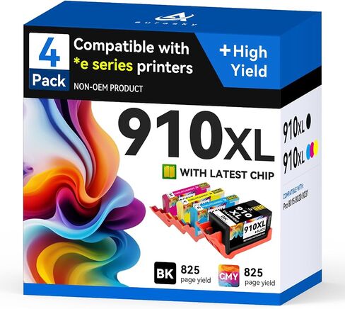 AURASKY 910XL حبر خراطيش البديل لـ 910 XL CARTRIDGES COMBO Pack ، يعمل مع OfficeJet Pro 8025E 8035E 8015E 8022E 8028E 8025 8035 8010 8020 8022 PRINTER (Black ، Cyan ، Magenta ، Yellow)) in Kuwait