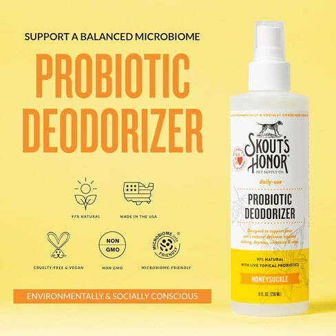 SKOUT'S HONOR: Probiotic Deodorizer With Avocado Oil Hydrates and Deodorizes Fur, Supports Pet’s Natural Defenses, PH-Balanced, Sulfate Free - Honeysuckle, 8 oz. in Saudi Arabia