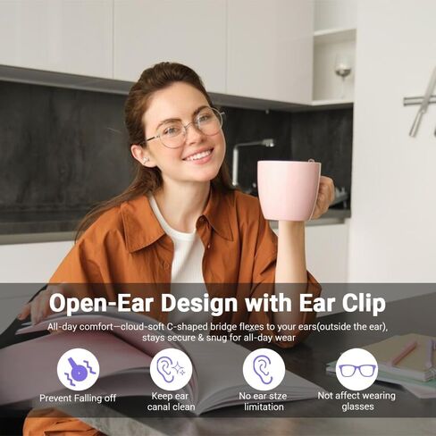 مقطع على سماعات الأذن ، وفتح سماعات الأذن اللاسلكية بلوتوث 5.4 ، وسماعات أذن مفتوحة الوزن خفيفة الوزن مع بطارية ميكروفون 60 ساعة ، مقاومة للماء ، للرياضة ، الجري ، آذان صغيرة ونظارات مرتديها ، التدريبات in Kuwait