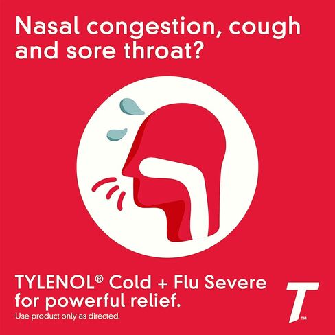 Tylenol Cold Flu Severe 50 عبوة تحتوي على كبسولتين في كل عبوة، صندوق كيس موزع in Kuwait