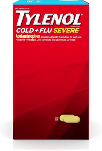 Tylenol Cold Flu Severe 50 عبوة تحتوي على كبسولتين في كل عبوة، صندوق كيس موزع in Kuwait