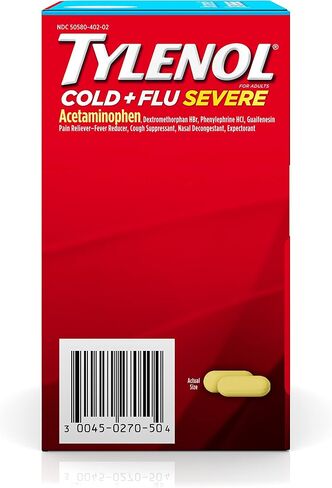 Tylenol Cold Flu Severe 50 عبوة تحتوي على كبسولتين في كل عبوة، صندوق كيس موزع in Kuwait