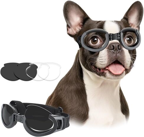 Petleso Dog Goggles Medium Breed, Dog Sunglasses for Medium Dogs Eye Protection Windproof, Black in Kuwait