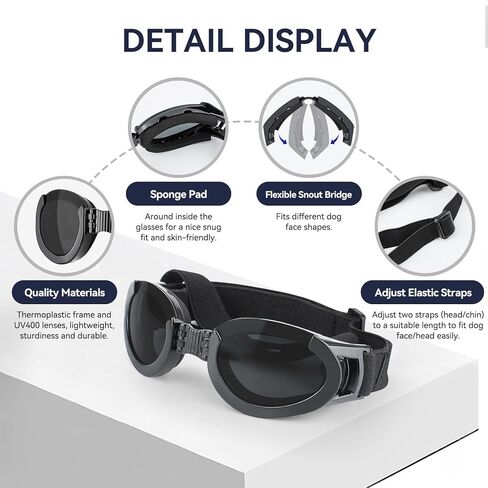Petleso Dog Goggles Medium Breed, Dog Sunglasses for Medium Dogs Eye Protection Windproof, Black in Kuwait