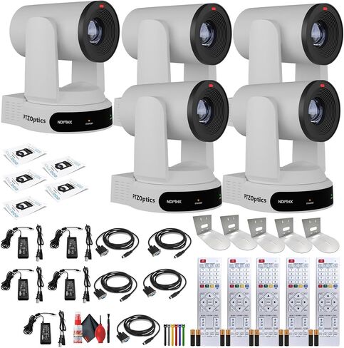 Ptzoptics 5 X Move 4K SDI/HDMI/USB/IP PTZ كاميرا مع تكبير بصري 30x (رمادي) (PT30X-4K-GY-G3) + 5 × جدار جدار عالمي (أسود) + مجموعة الأسلاك + الأسلاك in Kuwait