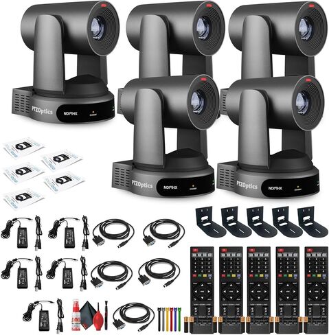 Ptzoptics 5 X Move 4K SDI/HDMI/USB/IP PTZ كاميرا مع تكبير بصري 30x (رمادي) (PT30X-4K-GY-G3) + 5 × جدار جدار عالمي (أسود) + مجموعة الأسلاك + الأسلاك in Kuwait