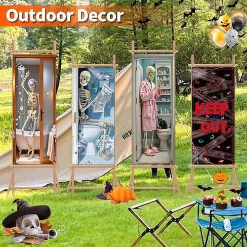 Skeleton Halloween Door Cover for Bathroom, Funny Door Cover Decorations for Party Photo Props, Fabric Halloween Backdrop for Home Office Indoor/Outdoor Decor in Kuwait