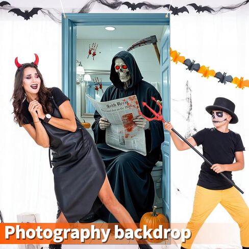 Skeleton Halloween Door Cover for Bathroom, Funny Door Cover Decorations for Party Photo Props, Fabric Halloween Backdrop for Home Office Indoor/Outdoor Decor in Kuwait