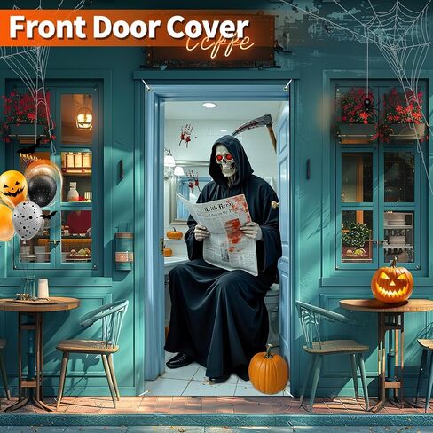 Skeleton Halloween Door Cover for Bathroom, Funny Door Cover Decorations for Party Photo Props, Fabric Halloween Backdrop for Home Office Indoor/Outdoor Decor in Kuwait