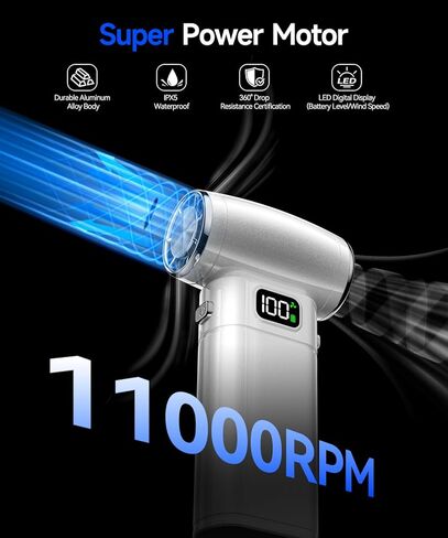 Aluminum Compressed Air Duster - 90,000RPM Elegant Rechargeable Cordless Electric Air Blower with LED Display, 5 Speeds - Premium Keyboard Cleaning Kit for PC, Car, Outdoor Use in Saudi Arabia