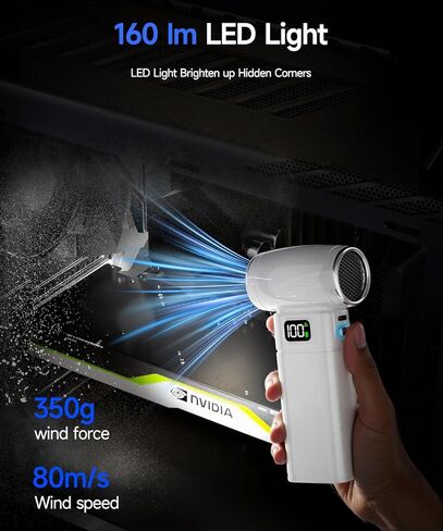 Aluminum Compressed Air Duster - 90,000RPM Elegant Rechargeable Cordless Electric Air Blower with LED Display, 5 Speeds - Premium Keyboard Cleaning Kit for PC, Car, Outdoor Use in Saudi Arabia