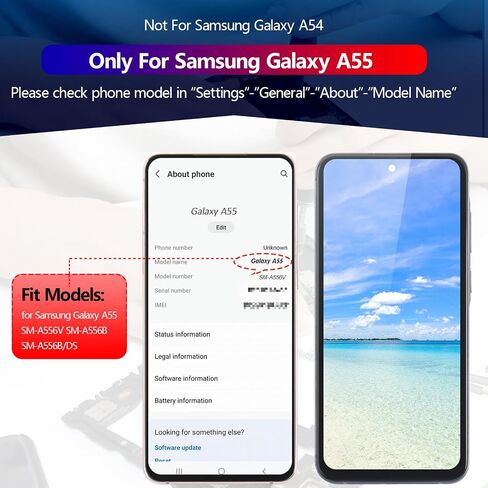 شاشة Ywlrong لـ Samsung Galaxy A55 5G شاشة استبدال LCD Touch Digitizer Association لـ Samsung A55 5G A556U A556B مع أدوات الإصلاح (الأزرق الداكن مع الإطار) in Kuwait