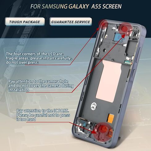 شاشة Ywlrong لـ Samsung Galaxy A55 5G شاشة استبدال LCD Touch Digitizer Association لـ Samsung A55 5G A556U A556B مع أدوات الإصلاح (الأزرق الداكن مع الإطار) in Kuwait