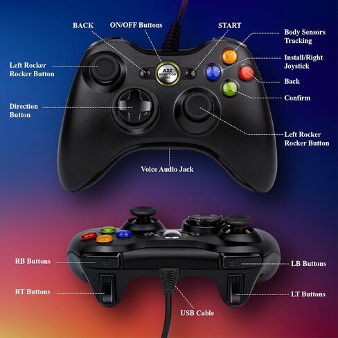 A2Z Nutrition Inc Wired Controller لـ Xbox 360 - Gamepad USB مع اهتزاز مزدوج ، وظيفة توربو ، كابل 7.2 قدم - متوافق مع Xbox 360/360 Slim & PC Windows 7/8/10/11 in Kuwait