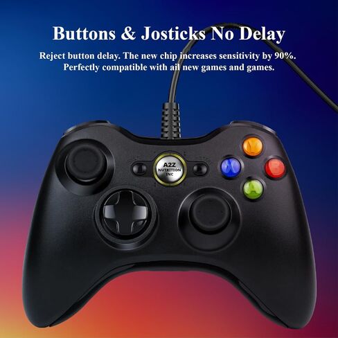 A2Z Nutrition Inc Wired Controller لـ Xbox 360 - Gamepad USB مع اهتزاز مزدوج ، وظيفة توربو ، كابل 7.2 قدم - متوافق مع Xbox 360/360 Slim & PC Windows 7/8/10/11 in Kuwait