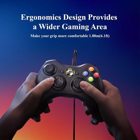 A2Z Nutrition Inc Wired Controller لـ Xbox 360 - Gamepad USB مع اهتزاز مزدوج ، وظيفة توربو ، كابل 7.2 قدم - متوافق مع Xbox 360/360 Slim & PC Windows 7/8/10/11 in Kuwait