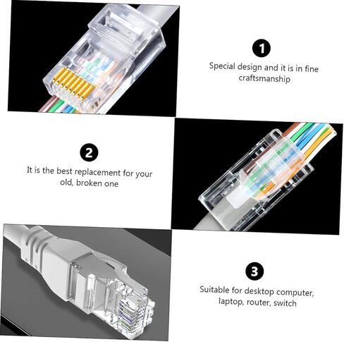 تمر Homsfou 200pcs عبر موصل Ethernet Connector Clisted Chip Cable Cable Cables Compls اتصال مستقر مناسب للأجهزة المتعددة in Kuwait
