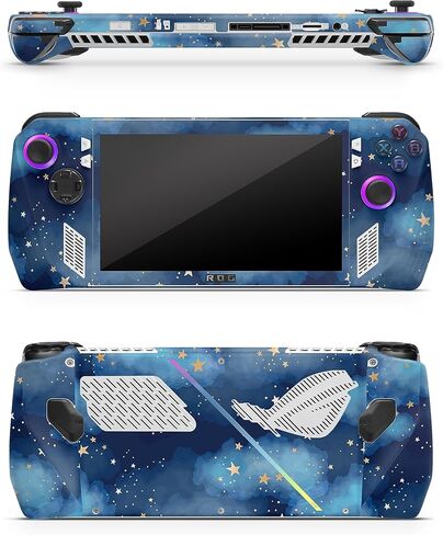 ZOOMHITSKINS Compatible for Asus Ally Rog X (2024) Skin Matte Finish, Blue Sky Night Stars Clouds Golden Navy Dark, Durable 3M Vinyl Sticker, Made in The USA in Kuwait