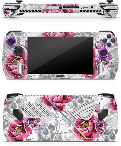 ZOOMHITSKINS Compatible for Asus ROG Ally Skin Matte Finish, Skull Kiss Dead Cranium Skeleton Rose Flower White Pink Horror Pink Gun Classy, Durable 3M Vinyl Sticker, Made in The USA in Kuwait