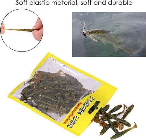 50pcs طقم سحر الصيد ، 2in الصيد البلاستيكي سحر ناعم t ​​الذيل اليرقة الطعوم الصيد السباحة السمكة السمك الإكسسوارات (أسود) in Kuwait