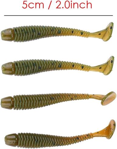 50pcs طقم سحر الصيد ، 2in الصيد البلاستيكي سحر ناعم t ​​الذيل اليرقة الطعوم الصيد السباحة السمكة السمك الإكسسوارات (أسود) in Kuwait