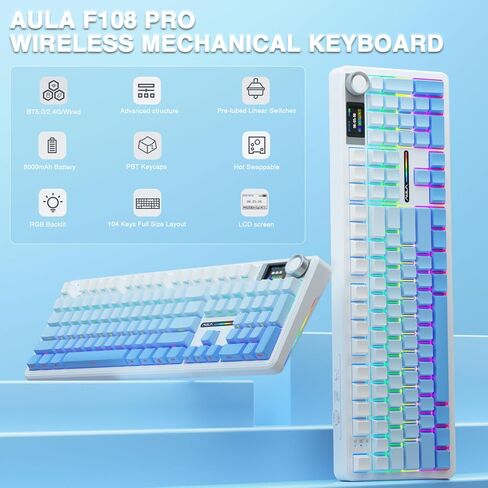 AULA Wireless Keyboard and Mouse Combo, F108 Pro Full Size Mechanical Keyboard SC900 Pro Wireless Mouse in Saudi Arabia