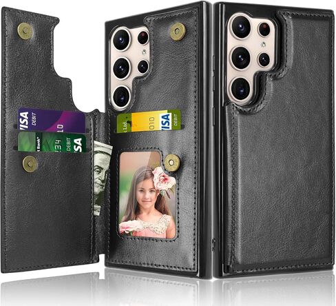 Case for Samsung Galaxy S24 Ultra ، بالنسبة إلى Galaxy S24 Ultra Wallet Case مع حامل البطاقة ، فتحات بطاقة الائتمان الخاصة بالجلد PU CLOSURE TPU الإطار الصدف الخلفي للهاتف [Rose Gold] in Kuwait