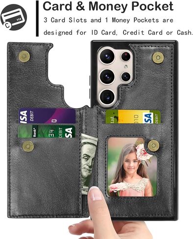 Case for Samsung Galaxy S24 Ultra ، بالنسبة إلى Galaxy S24 Ultra Wallet Case مع حامل البطاقة ، فتحات بطاقة الائتمان الخاصة بالجلد PU CLOSURE TPU الإطار الصدف الخلفي للهاتف [Rose Gold] in Kuwait