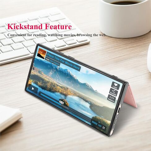 Case for Samsung Galaxy S24 Ultra ، بالنسبة إلى Galaxy S24 Ultra Wallet Case مع حامل البطاقة ، فتحات بطاقة الائتمان الخاصة بالجلد PU CLOSURE TPU الإطار الصدف الخلفي للهاتف [Rose Gold] in Saudi Arabia