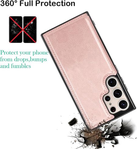 Case for Samsung Galaxy S24 Ultra ، بالنسبة إلى Galaxy S24 Ultra Wallet Case مع حامل البطاقة ، فتحات بطاقة الائتمان الخاصة بالجلد PU CLOSURE TPU الإطار الصدف الخلفي للهاتف [Rose Gold] in Saudi Arabia