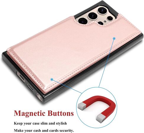 Case for Samsung Galaxy S24 Ultra ، بالنسبة إلى Galaxy S24 Ultra Wallet Case مع حامل البطاقة ، فتحات بطاقة الائتمان الخاصة بالجلد PU CLOSURE TPU الإطار الصدف الخلفي للهاتف [Rose Gold] in Saudi Arabia