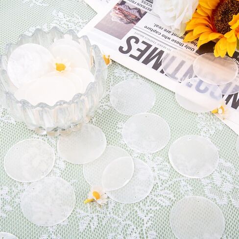 100PCS White Capiz Shells, 2 Inch Round Natural Sea Shells with 2 Holes for Wind Chimes, DIY Crafts & Handmade, Curtains, Home Decor, Wedding and Beach Themed Projects in Kuwait