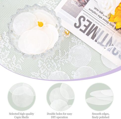 100PCS White Capiz Shells, 2 Inch Round Natural Sea Shells with 2 Holes for Wind Chimes, DIY Crafts & Handmade, Curtains, Home Decor, Wedding and Beach Themed Projects in Kuwait