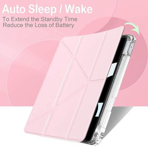 Feams Y Fold Case for iPad Air 11-inch M3 2025 / M2 2024, iPad Air 5th/4th Generation 2022/2020 10.9 Inch Y-Shaped Standing Case Clear Back with Landscape Portrait Mode Pencil Holder, Pink in Kuwait