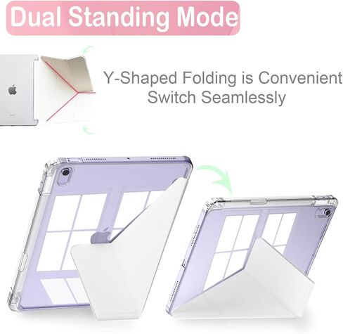 Feams Y Fold Case for iPad Air 11-inch M3 2025 / M2 2024, iPad Air 5th/4th Generation 2022/2020 10.9 Inch Y-Shaped Standing Case Clear Back with Landscape Portrait Mode Pencil Holder, Pink in Kuwait