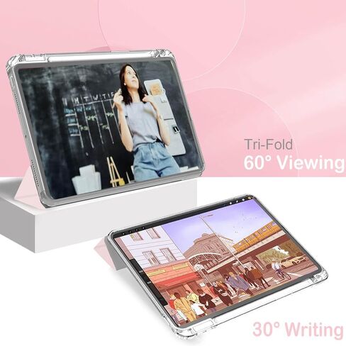 Feams Y Fold Case for iPad Air 11-inch M3 2025 / M2 2024, iPad Air 5th/4th Generation 2022/2020 10.9 Inch Y-Shaped Standing Case Clear Back with Landscape Portrait Mode Pencil Holder, Pink in Kuwait