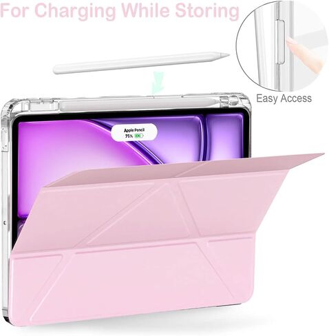 Feams Y Fold Case for iPad Air 11-inch M3 2025 / M2 2024, iPad Air 5th/4th Generation 2022/2020 10.9 Inch Y-Shaped Standing Case Clear Back with Landscape Portrait Mode Pencil Holder, Pink in Kuwait